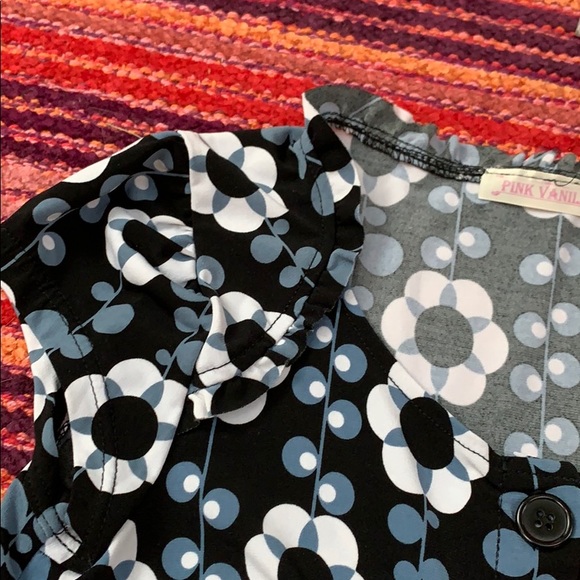 Pink Vanilla Mini Dress, Mod Style Floral Dress, Black Blue White Patterned - Picture 7 of 10